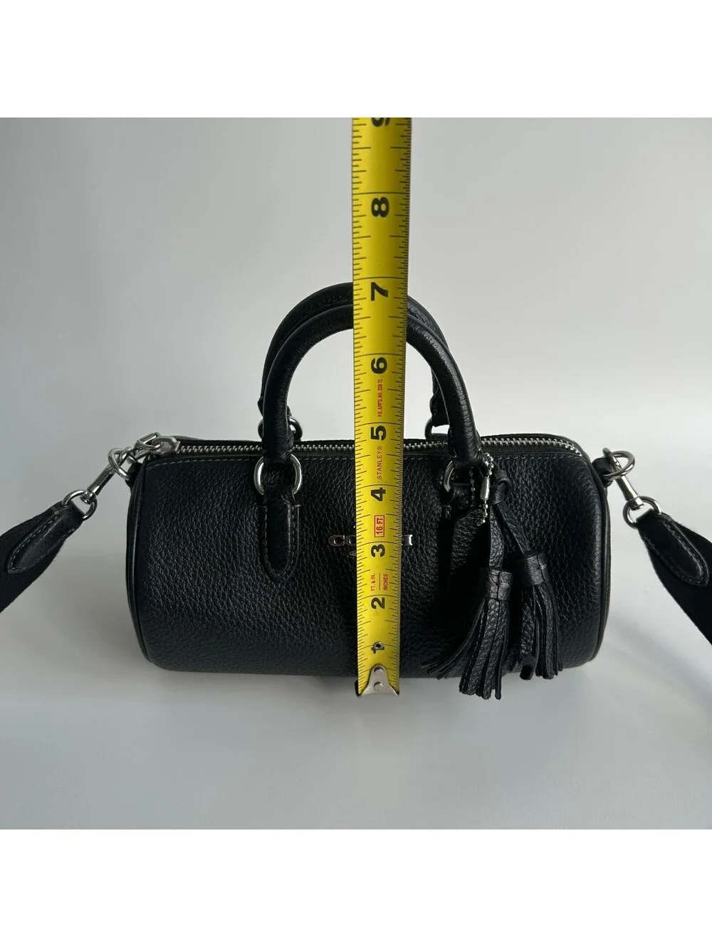 Coach Lacey Crossbody Black Refined Pebble Leather Barrel Satchel Bag CJ571